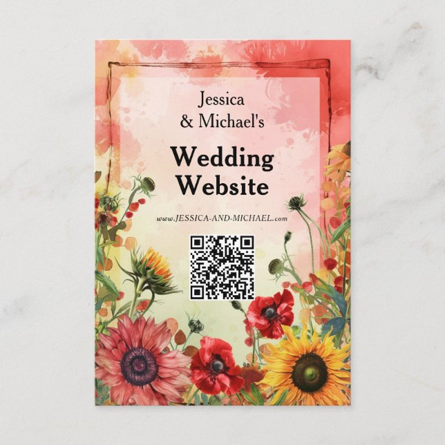 Tarjeta De Recepción 🌻 Con el sitio web del boda de código QR (Anverso)