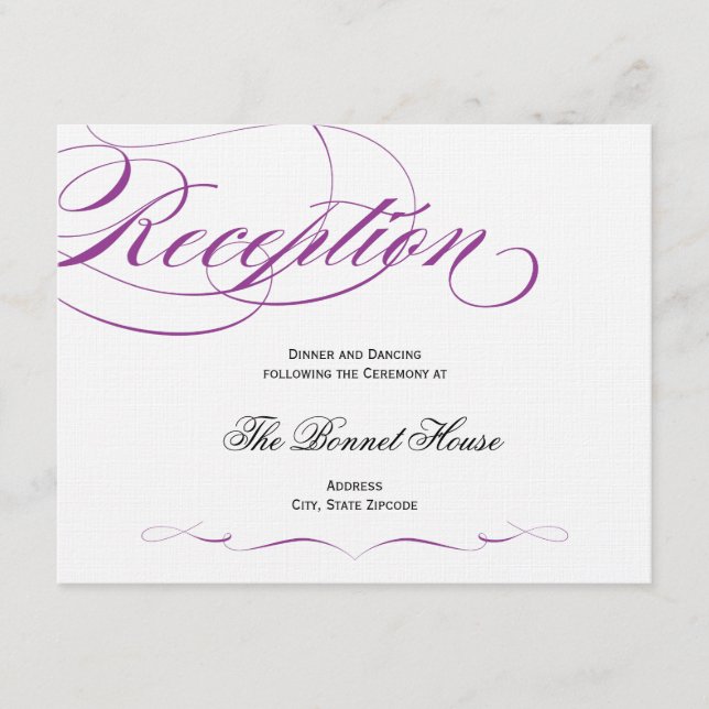 Tarjeta de Recepción con Letra Elegante - Morado (Anverso)