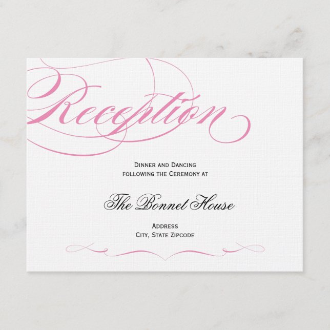 Tarjeta de Recepción con Letra Elegante - Rosa (Anverso)