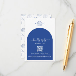 Tarjeta De Recepción Conchas de almeja azules Bodas de playa costera ju