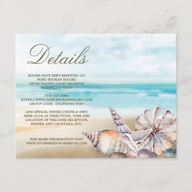 Tarjeta De Recepción Conchas de Playa | Detalles para Invitados de Boda (Anverso)