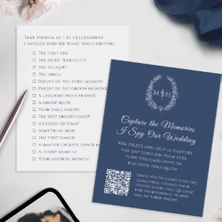 Tarjeta De Recepción Concurso de fotos QR de boda monograma ovalado