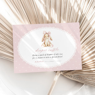 Tarjeta De Recepción Conejito Adorable, Lazo, Lunares Rosados, Rifa de 