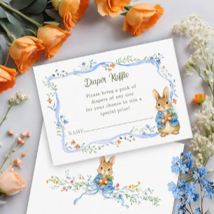 Tarjeta De Recepción Conejito Lindo Niño Floral Lazo Azul Rifa de Pañal