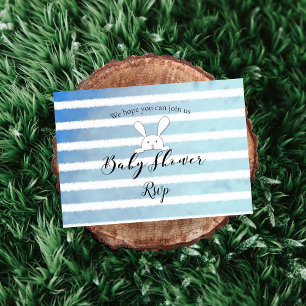 Tarjeta De Recepción Conejo conejo blanco Baby Shower banda azul RSVP