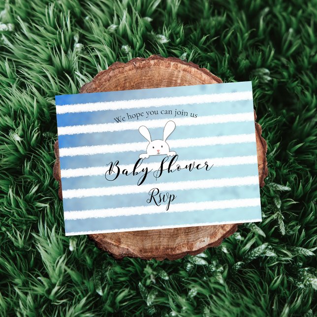 Tarjeta De Recepción Conejo conejo blanco Baby Shower banda azul RSVP (Subido por el creador)