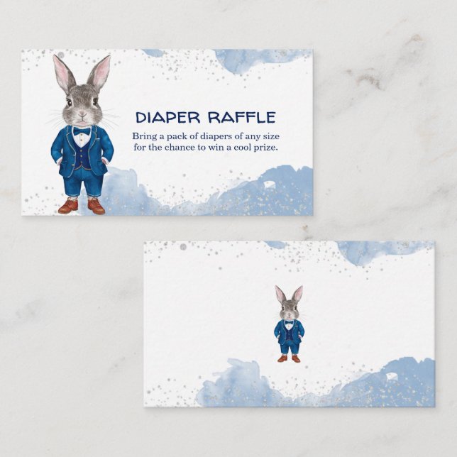 Tarjeta De Recepción Conejo de niño Dapper con pañal de traje azul (Anverso / Reverso)
