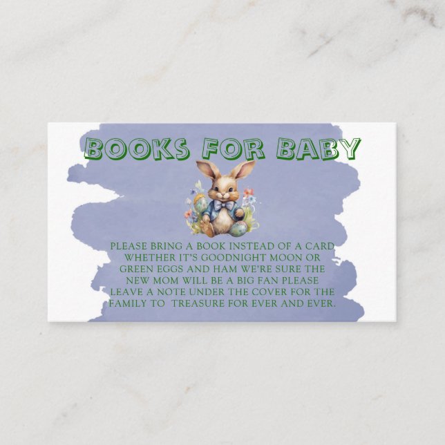 Tarjeta De Recepción Conejo De Pascua Huevos Libros Florales Para Bebé (Anverso)