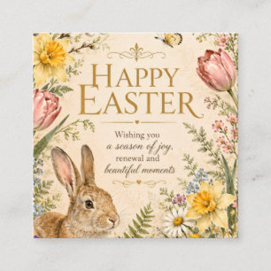 Tarjeta De Recepción Conejo de Pascua vintage saluda flores de jardín