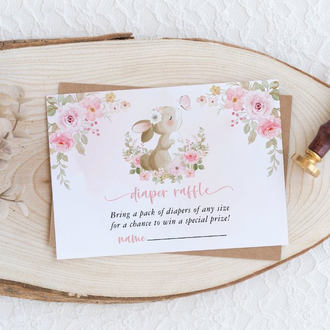 Tarjeta De Recepción Conejo, Mariposa, Flores Rosadas, Rifa de Pañales (Subido por el creador)