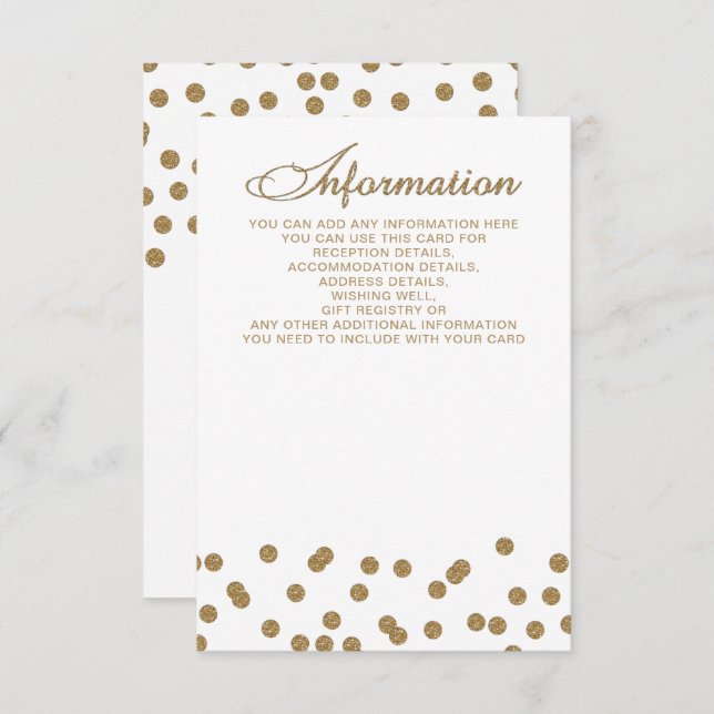 Tarjeta De Recepción Confetti Purpurina de oro blanco elegante matrimon (Anverso / Reverso)