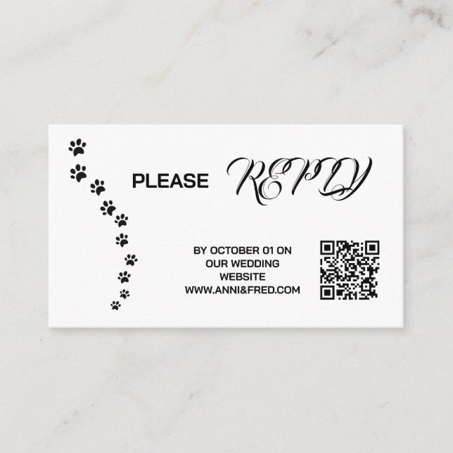 Tarjeta De Recepción Confirmación de asistencia para bodas | Código QR  (Anverso)