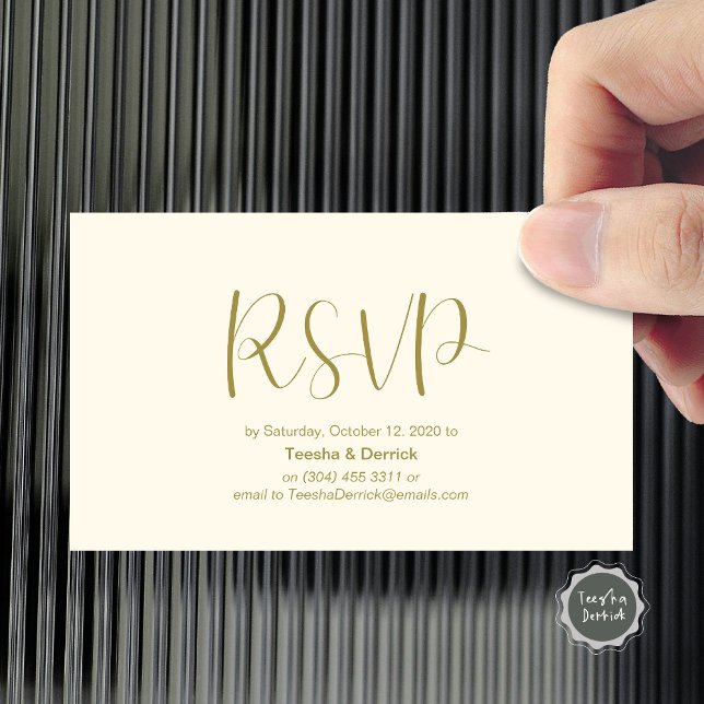 Tarjeta De Recepción Confirmación de boda, responder, Script minimalist (Wedding RSVP, respond, Minimalist Script Enclosure Card, in retro gold themed)
