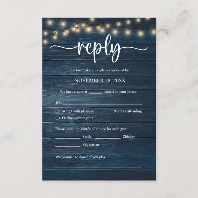 Tarjeta De Recepción Confirmación de cena de boda, opciones de comida,  (Anverso)
