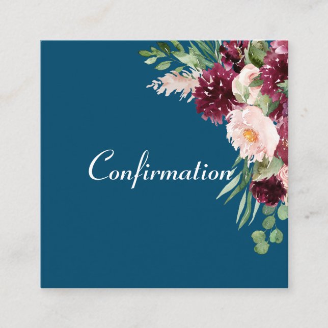 Tarjeta De Recepción Confirmación de floral de acuarela azul marina (Anverso)