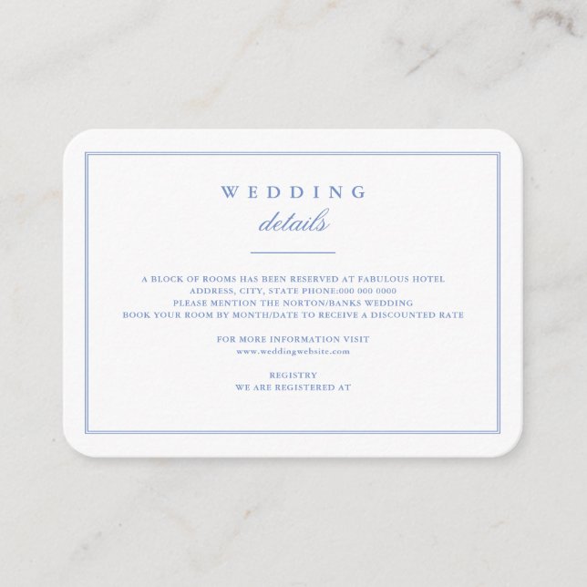 Tarjeta De Recepción Conjunto de boda dedicado en azul aciano (Anverso)