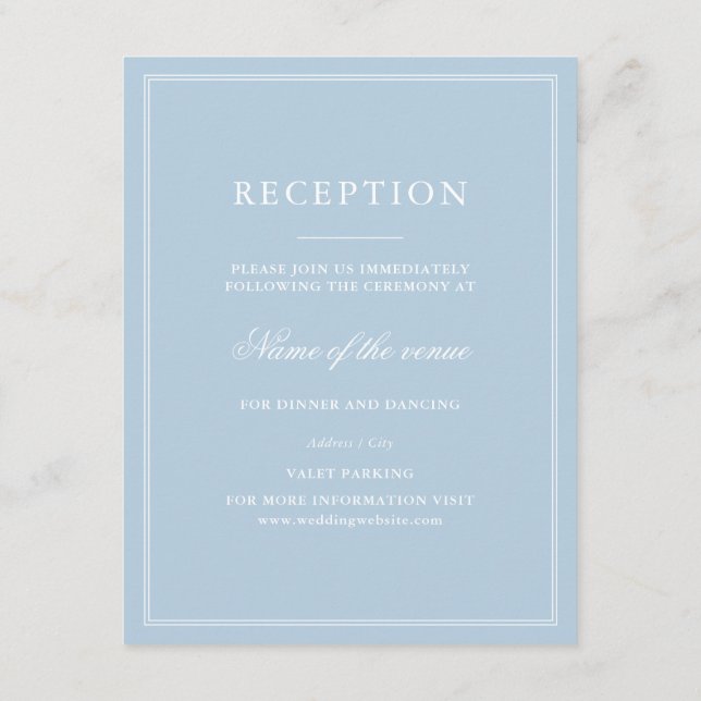 Tarjeta De Recepción Conjunto de Bodas dedicados en azul Omphalodes (Reverso)