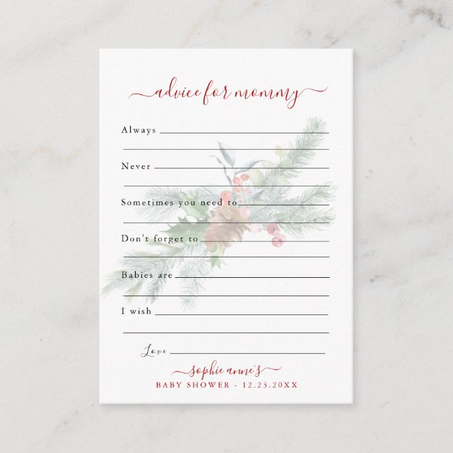 Tarjeta De Recepción Consejo Botánico de Invierno para Mamá Baby Shower (Anverso)