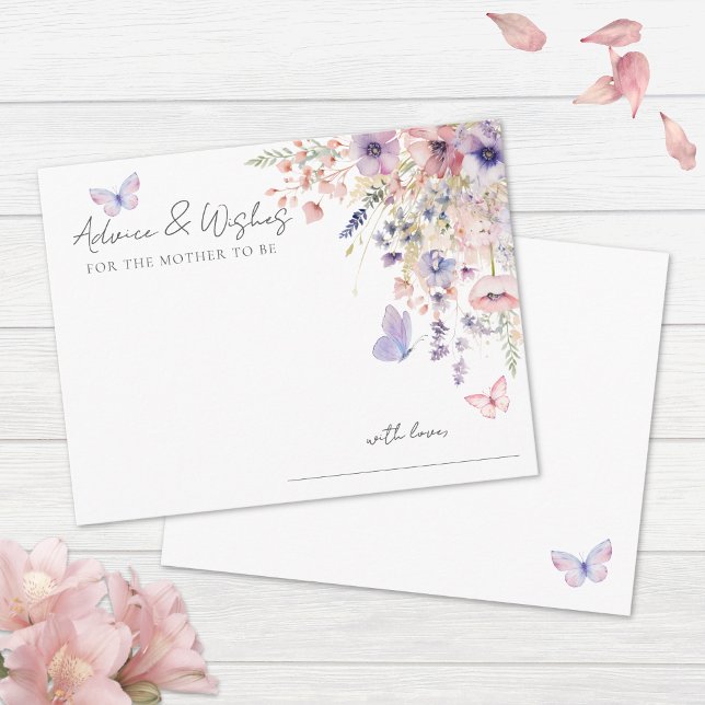 Tarjeta De Recepción Consejo de Baby Shower Floral de mariposa (Butterfly Floral Baby Shower Advice Enclosure Card )