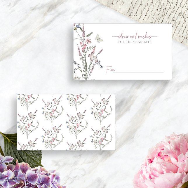 Tarjeta De Recepción Consejo de Graduación de Flor Silvestre Pastel (Pastel Wildflower Graduate Advice Enclosure Card with Butterfly by Painted Paperie
)