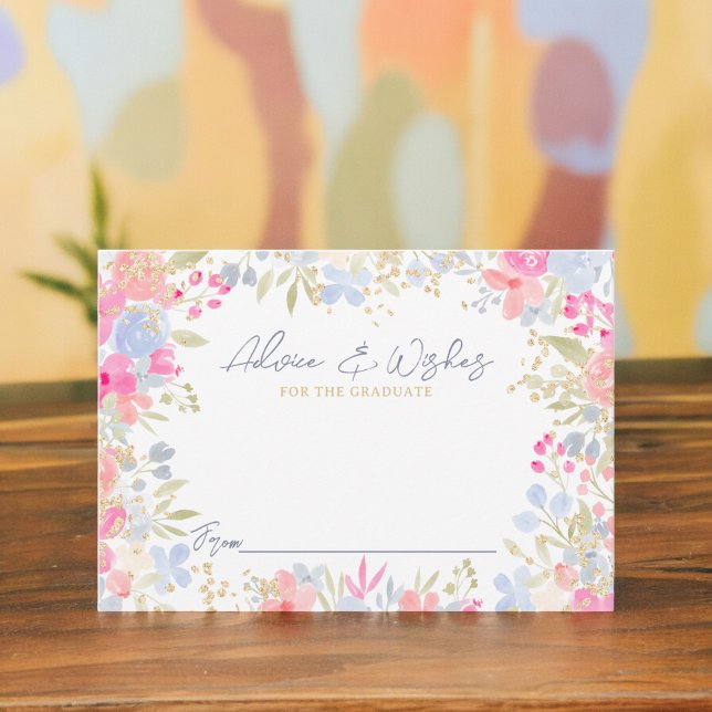 Tarjeta De Recepción Consejo de graduación de flores silvestres pastel  (Garden pastel wildflowers graduation advice enclosure card)