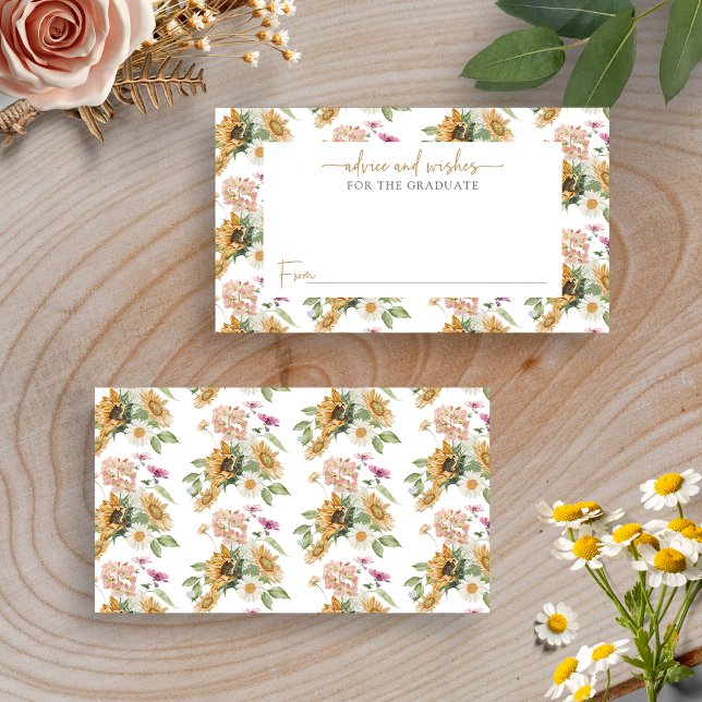 Tarjeta De Recepción Consejo de Graduación de Girasol (Sunflower Graduation Advice and Wishes Enclosure Card by Painted Paperie
)
