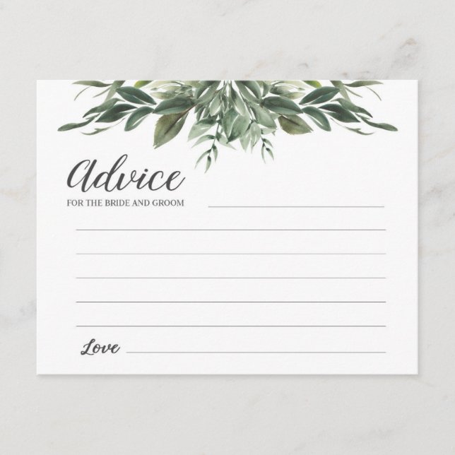 Tarjeta De Recepción Consejo de vegetación para novias y novios (Anverso)