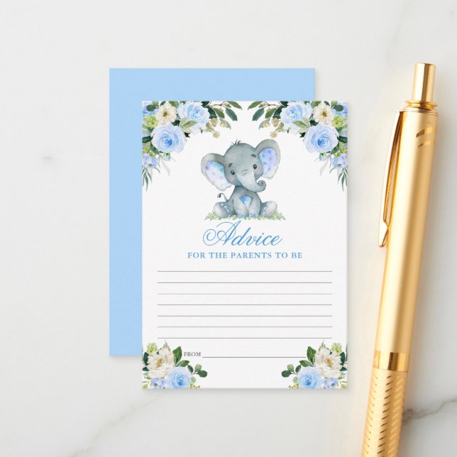 Tarjeta De Recepción Consejo Floral Azul Elefante de Baby Shower (Anverso/Reverso In Situ)