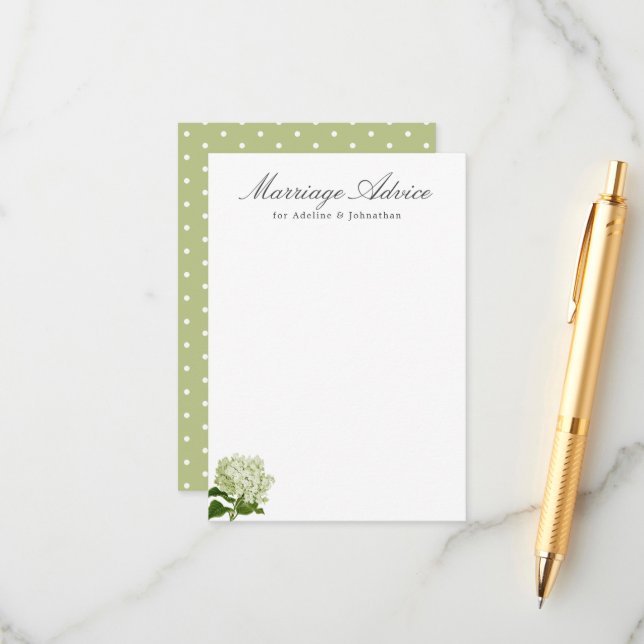 Tarjeta De Recepción Consejo matrimonial sobre Hidrangea Blanca y Verde (Anverso/Reverso In Situ)