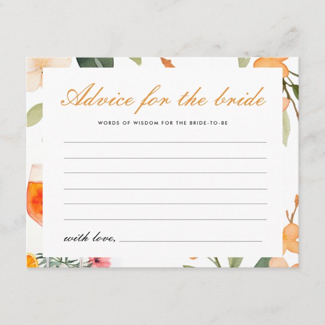 Tarjeta De Recepción Consejo para la Bridal Shower Aperol Spritz (Anverso)