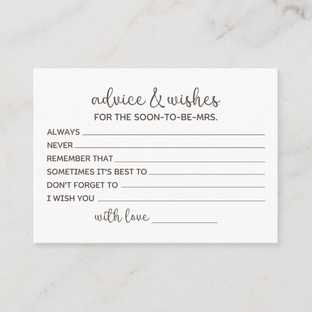 Tarjeta De Recepción Consejo para la futura novia (Anverso)