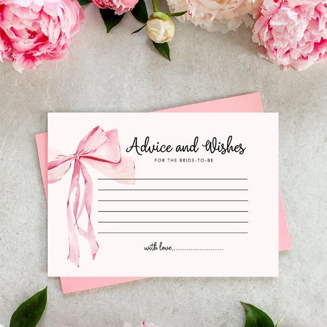 Tarjeta De Recepción Consejos de Bow Rosado y Deseos de Ducha Bridal (Subido por el creador)