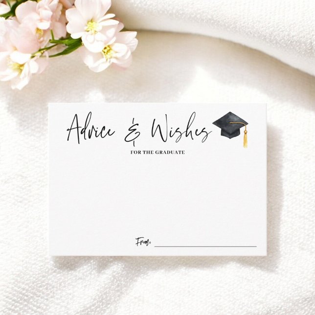 Tarjeta De Recepción Consejos modernos de escritura en blanco negro des (Modern Black white script advice wishes graduation Enclosure Card)