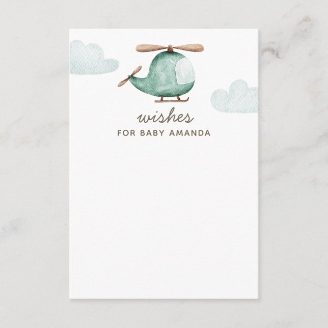 Tarjeta De Recepción Consejos y deseos de Baby Shower. Helicóptero acua (Anverso)