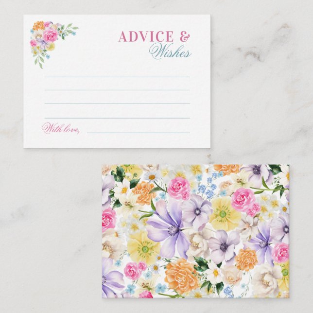 Tarjeta De Recepción Consejos y deseos de duchas de novia con flores ro (Anverso / Reverso)