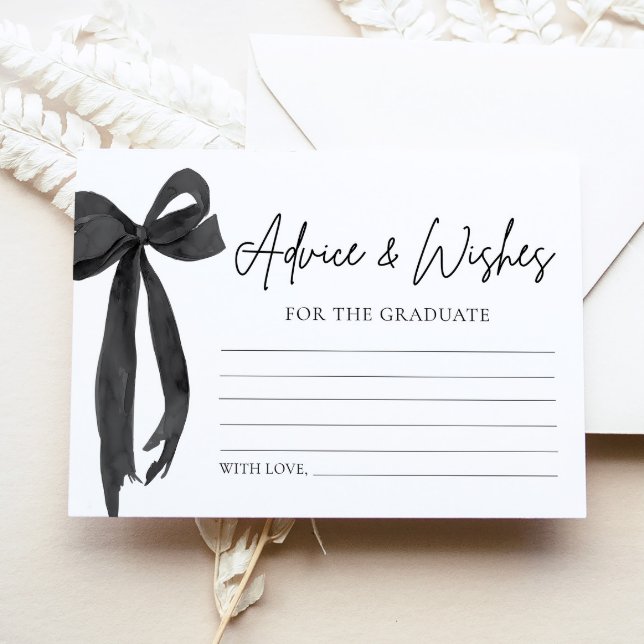Tarjeta De Recepción Consejos Y Deseos De Graduación De Black Bow Moder (Modern Black Bow Graduation Advice And Wishes Card)