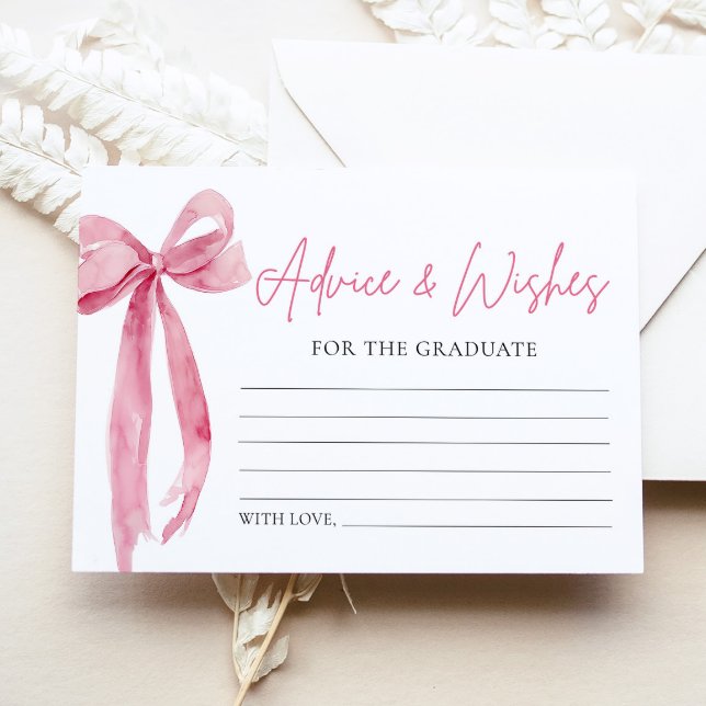 Tarjeta De Recepción Consejos Y Deseos De Graduación De Bow Rosado Mode (Modern Pink Bow Graduation Advice And Wishes Card)