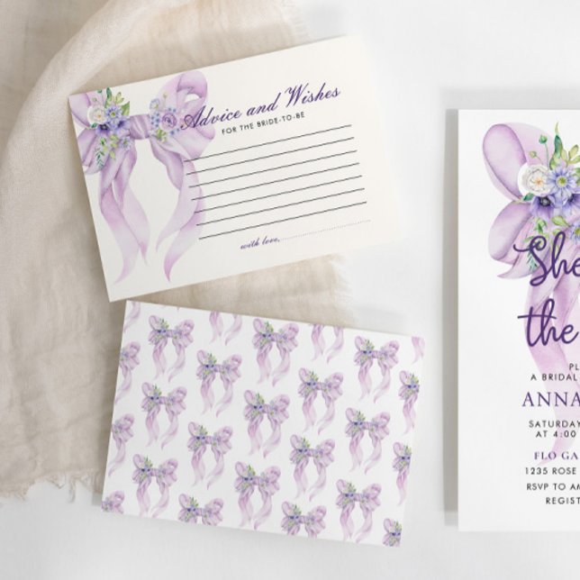 Tarjeta De Recepción Consejos y deseos Lilac Bow Bridal Shower (Subido por el creador)