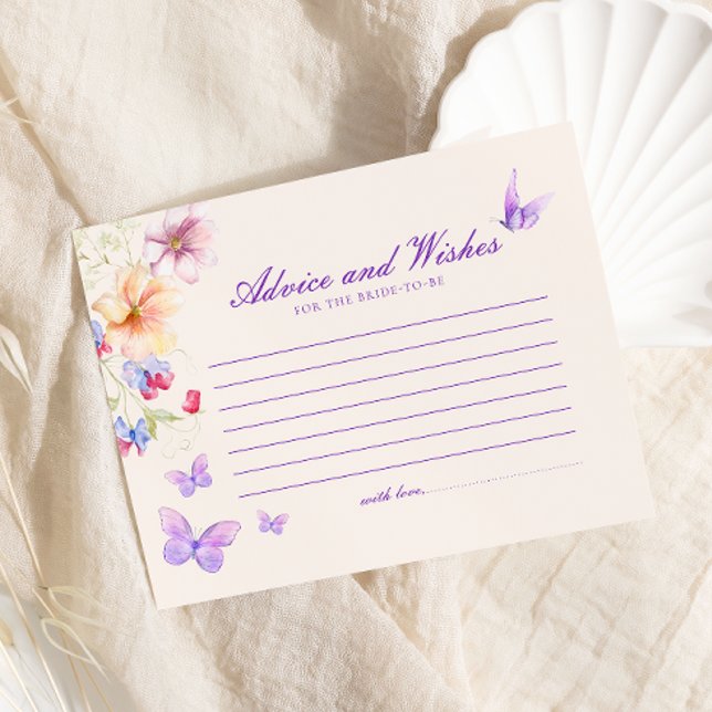 Tarjeta De Recepción Consejos y deseos mariposas púrpura ducha de novia (Subido por el creador)