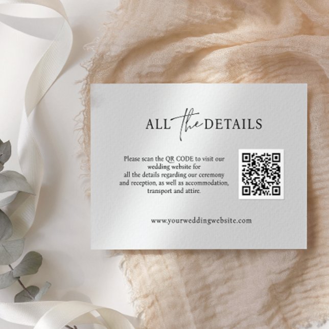 Tarjeta De Recepción Contemporary Script simple QR Code Wedding Details (Subido por el creador)