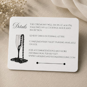 Tarjeta De Recepción Copo de Champagne Perla Negra y Blanca Boda
