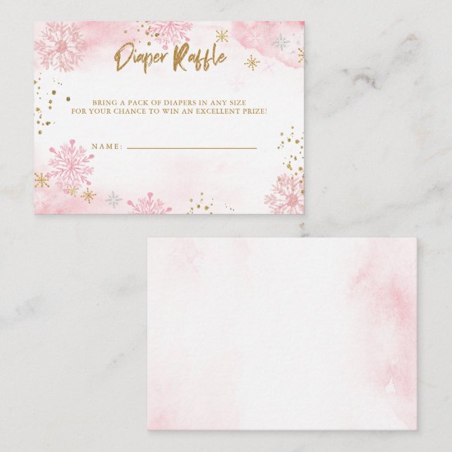 Tarjeta De Recepción Copos de nieve de oro rosa Baby Shower Diaper Raff (Anverso / Reverso)
