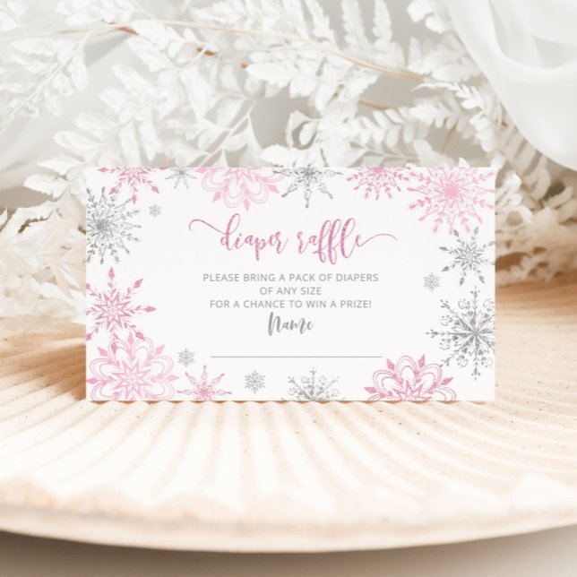 Tarjeta De Recepción Copos de nieve de plata rosa rifa de pañales (Subido por el creador)