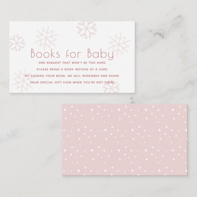 Tarjeta De Recepción Copos de nieve rosados en Baby Shower Libros para  (Anverso / Reverso)