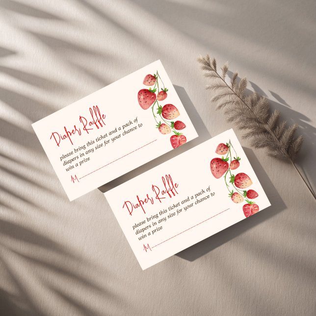 Tarjeta De Recepción Coqueta de arándano de fresa de coco de bebé ducha (Strawberry red ribbon bow coquette baby shower diaper raffle card berry sweet raffle tickets)