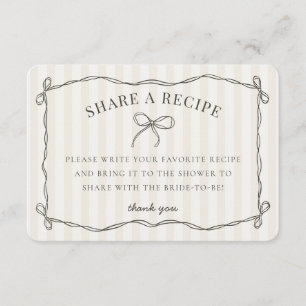 Tarjeta De Recepción Coqueta Negra Bow Beige Bridal Comparte Una Receta