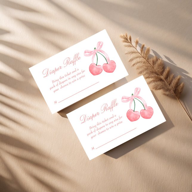 Tarjeta De Recepción Coqueta rosa de cerezo bebé ducha de pañales rifa (Cherry pink coquette baby shower diaper raffle enclosure cards raffle tickets)