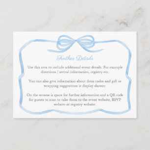 Tarjeta De Recepción Coquette Blue Bow Wedding Shower Detalles Código Q