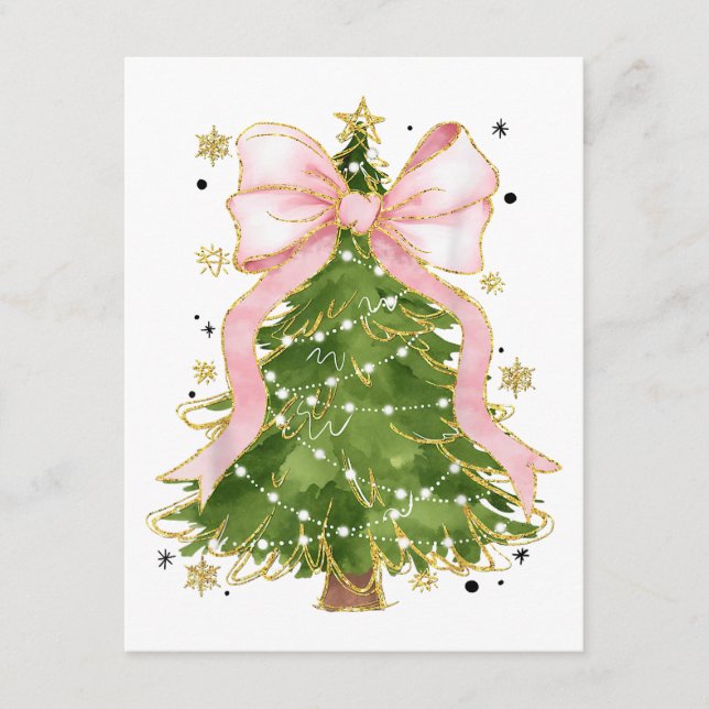 Tarjeta De Recepción Coquette Bow Christmas Tree Holiday Outfit W (Anverso)