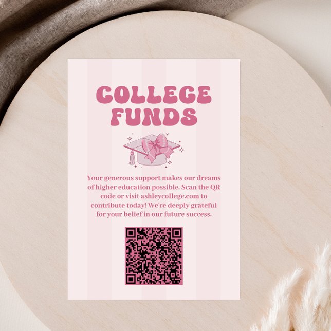 Tarjeta De Recepción Coquette Bow Graduation College Funds (Subido por el creador)
